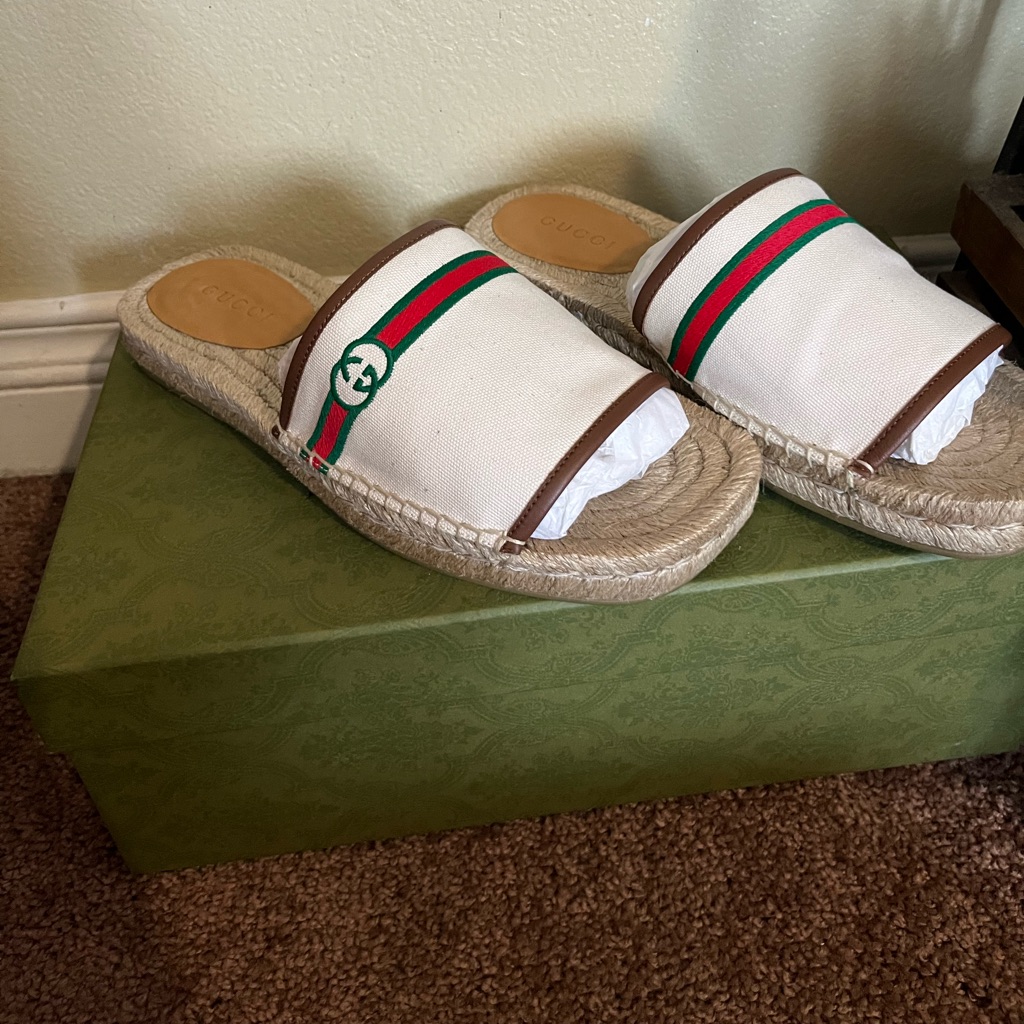 Gucci Slide Logo Canvas Espadrilles Size 8 In Men